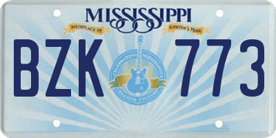 MS license plate BZK773