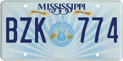 MS license plate BZK774