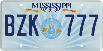 MS license plate BZK777