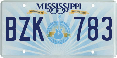 MS license plate BZK783