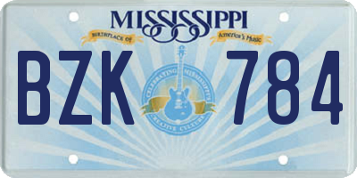 MS license plate BZK784