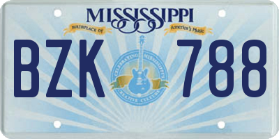 MS license plate BZK788
