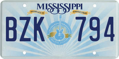 MS license plate BZK794