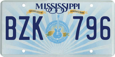 MS license plate BZK796