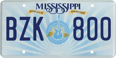 MS license plate BZK800