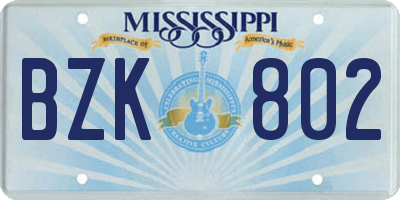 MS license plate BZK802