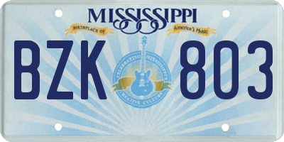 MS license plate BZK803