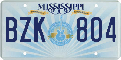 MS license plate BZK804