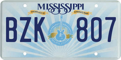 MS license plate BZK807