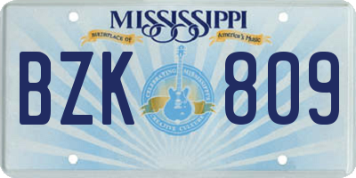 MS license plate BZK809
