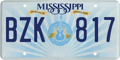 MS license plate BZK817
