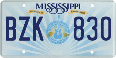 MS license plate BZK830