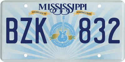 MS license plate BZK832