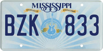 MS license plate BZK833