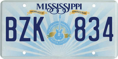 MS license plate BZK834