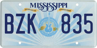 MS license plate BZK835