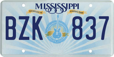 MS license plate BZK837