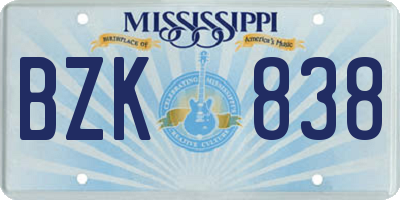 MS license plate BZK838