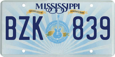 MS license plate BZK839