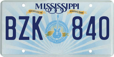 MS license plate BZK840
