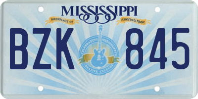 MS license plate BZK845