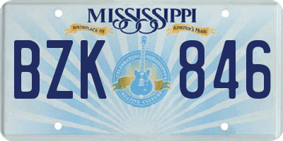 MS license plate BZK846