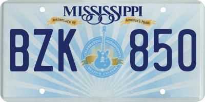 MS license plate BZK850