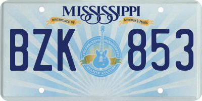 MS license plate BZK853