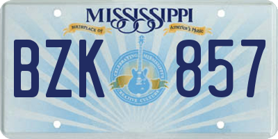 MS license plate BZK857