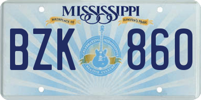 MS license plate BZK860