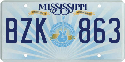 MS license plate BZK863
