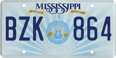 MS license plate BZK864