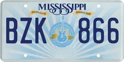MS license plate BZK866
