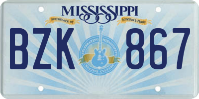 MS license plate BZK867