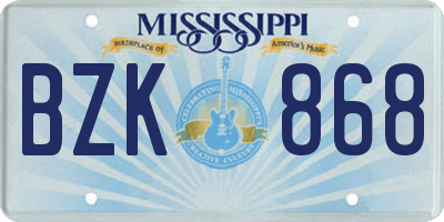 MS license plate BZK868