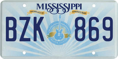 MS license plate BZK869