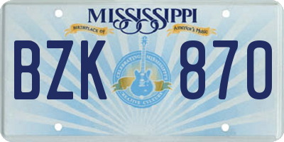 MS license plate BZK870