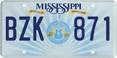 MS license plate BZK871