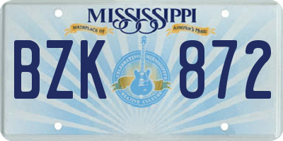 MS license plate BZK872
