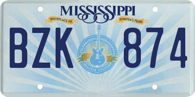 MS license plate BZK874