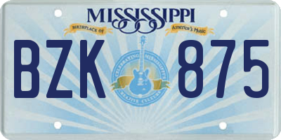 MS license plate BZK875