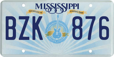 MS license plate BZK876