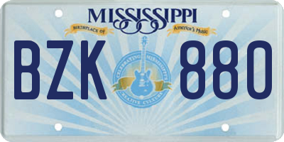 MS license plate BZK880
