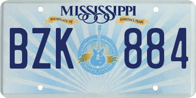 MS license plate BZK884