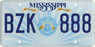 MS license plate BZK888