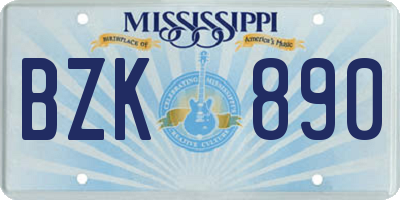 MS license plate BZK890