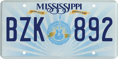 MS license plate BZK892