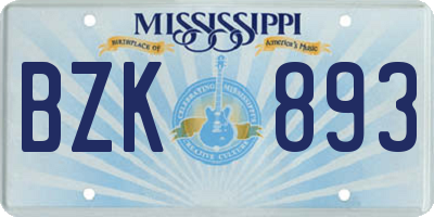MS license plate BZK893
