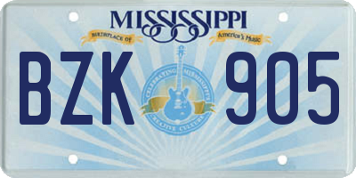 MS license plate BZK905