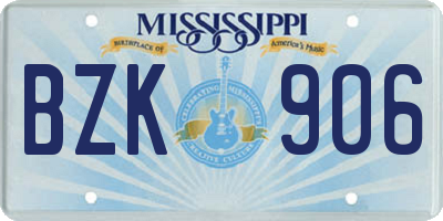 MS license plate BZK906